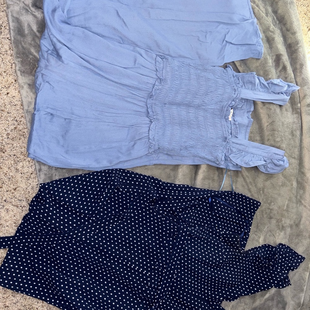 Blue and Navy Polka Dot jumpsuits